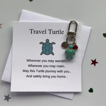  Ключодържател във формата на костенурка, Персонализиран ключ от пътна чанта с камък при раждането, коледа, Коледни подаръци за рожден ден на приятел, Талисман за късмет