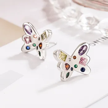  Обеци-карамфил с цветни кристали във формата на пеперуди и сърца за жените, Нови модни бижута за момичета, подарък за приятелка на парти Обеци