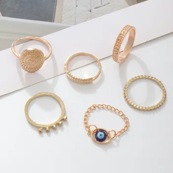  Творчески Комплект от златни халки, ръчно изработени Дамски Модни Геометрични Зли Очи Перла Метална Верижка Кокалчетата на пръстите Пръстен Бижута Anillos Mujer