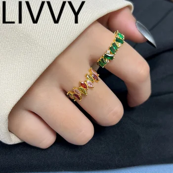  LIVVY Нов стил, Златни пръстени с неправилна форма зелени цирконами, дамски модни бижута в стил ретро с геометричен модел на Булката, аксесоари