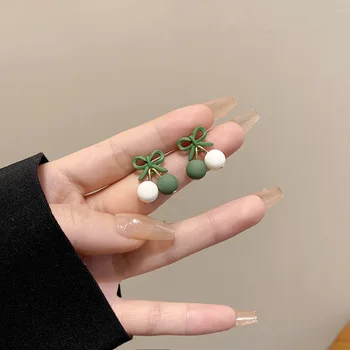  Зелени обеци-карамфил с лък за жени и момичета, Корейски Малки Сладки Метални обеци, Сватбени Бижута, аксесоари на Едро