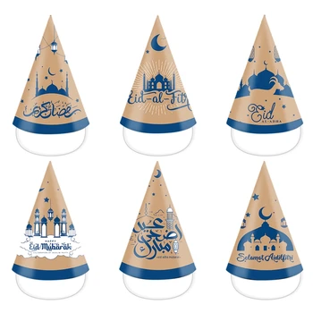  Украса от 6 теми в чест на празника Ейд Рамадан 3D Хартиена шапка Украса във формата на Луната и Звездите за партита на Рамадан