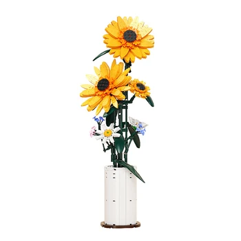  Слънчогледи, ваза с цветя, модел на цветето, градивните елементи на MOC 92039 Идеи за домашен интериор, колекция от растения, Тухли, Идеи за подаръци със собствените си ръце за момичета
