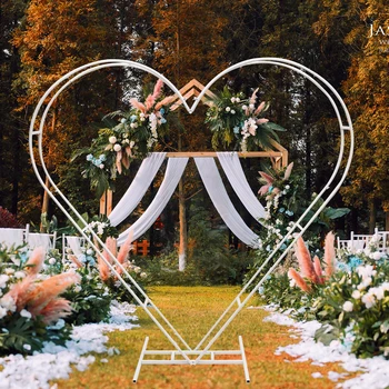  Бяла сватбена метална арка във формата на сърце, фон, желязо украса за сватбени събития, партита, лесно се сглобява и запознат