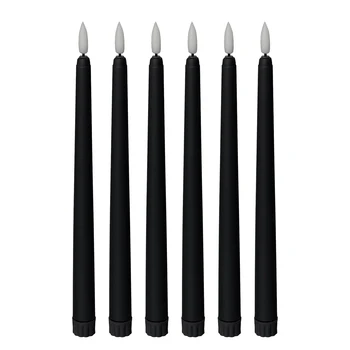  Беспламенные свещи във формата на черен конус - 11 инча (около 27,9 см), 6 броя, задвижвани от батерия, led светкавица с фитилем, настройка на времето