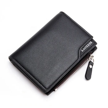  Мъжки модерен портфейл с цип, малък кратък титуляр за кредитни карти с по няколко скоби, мъжки ретро мини чантата върху бутона с джоб за монети