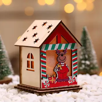  Светлинен украса за хижа Коледна дървена барака украса за дървена къща Коледно дърво на батерии Висящи украси за Коледа