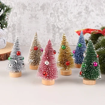  Нова цветна мини Коледно дърво с прах, трохи от борови иглички, Сняг, Студ, Малка бор, Украса на работния плот, Коледни украси, Занаяти
