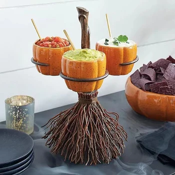  Сладък купа от тиква на метла за подаване на плодови салати и мезета на парти в чест на Хелоуин, лесни за използване