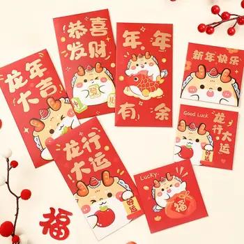  Компактни пликове, традиционни Китайски коледни пликове по образец мультяшного дракон, Букви Good Blessing, позлатени за Щастие