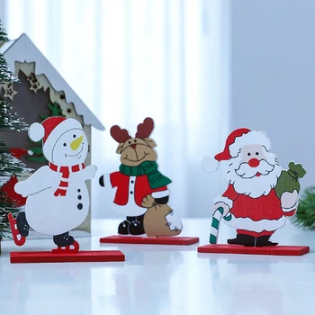  3шт Празничен Дядо Коледа, Снежен човек-Los Коледна Елха Снежинка Дървени Занаяти Коледна Украса Дисплей Подпори Дървени Орнаменти