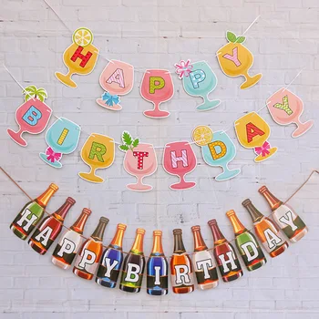  Бирената бутилка вино, чаша вино, разтегателен флаг, банер за парти по случай рождения ден в бара на Happy Birthday