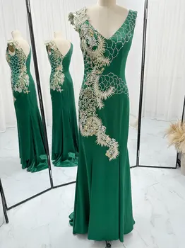 Зелени модерни вечерна рокля с дълбоко V-образно деколте и средна талия Little Dragon, за партита M1764