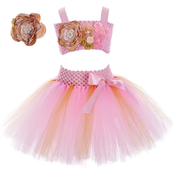  Розово-златна рокля-пакетче принцеса Русалки, дрешки от тюл с цветя, детско празнично парти за рожден ден, комплект от поли-опаковки за празнична представяне за момичета