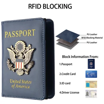  Креативни корици за паспорти с метален 3D иконата - кожен портфейл за паспорт с RFID заключване и калъф за семейството