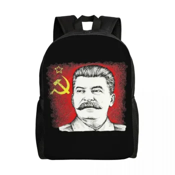  Лидер на Съветския Съюз Йосиф Сталин Раница Училище За студенти Чанта за книги, подходящи за 15 инчов лаптоп CCCP Чанти от комунистически флага на СССР