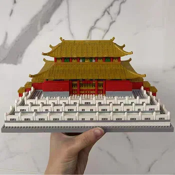  3D Модел на Диамантени Блокове Тухли Строителна Играчка за Деца Залата на Висшата Хармония Императорския Дворец Китайската традиционна Архитектура