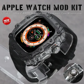  Луксозен комплект модификация на Apple Watch Ultra 2 с кристал бутон от неръждаема стомана за iWatch серия от 49-мм каишка от тефлон